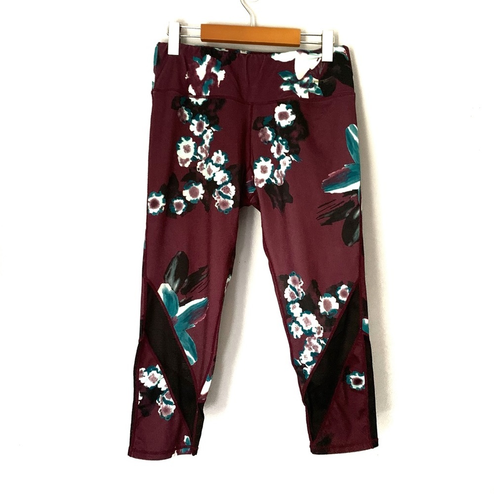 ACX Capri Athletic Leggings Burgundy and Floral